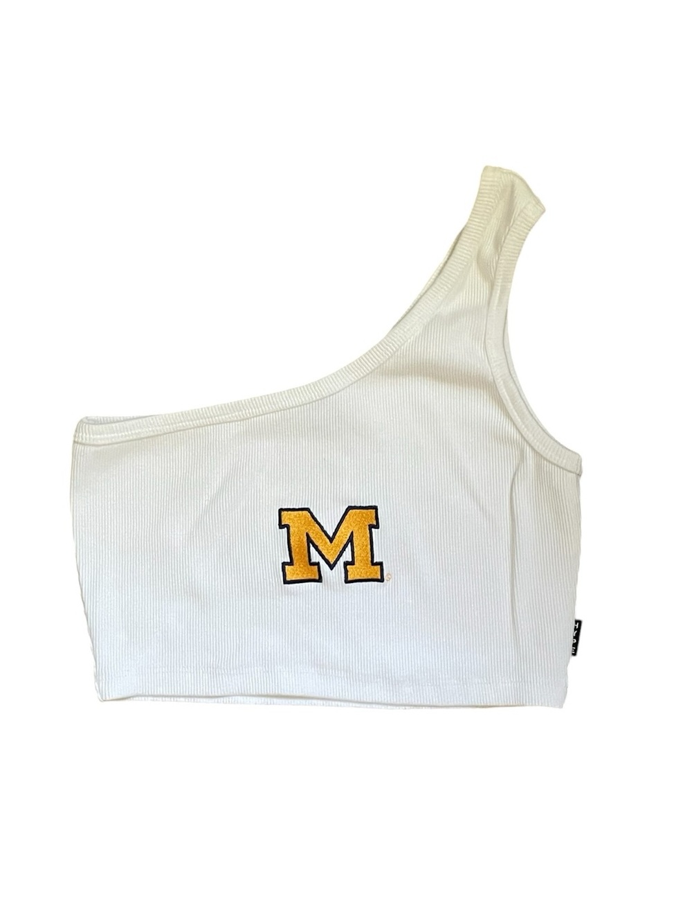 C4- Hype & Vice One-Shoulder White Crop Top UofM Michigan wolverines